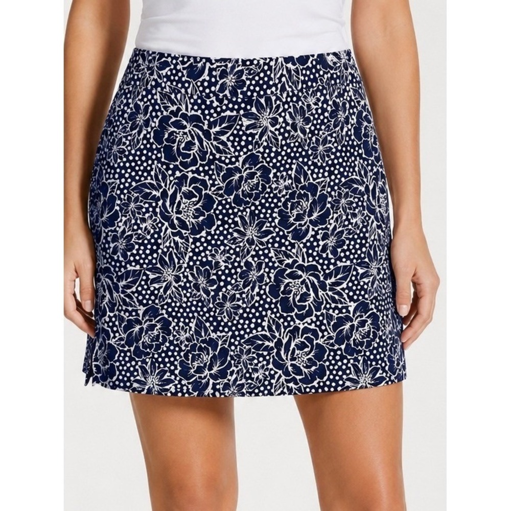 Rafaella Comfort Navy White Floral Polka Dot Golf Skirt Shorts Size Medium